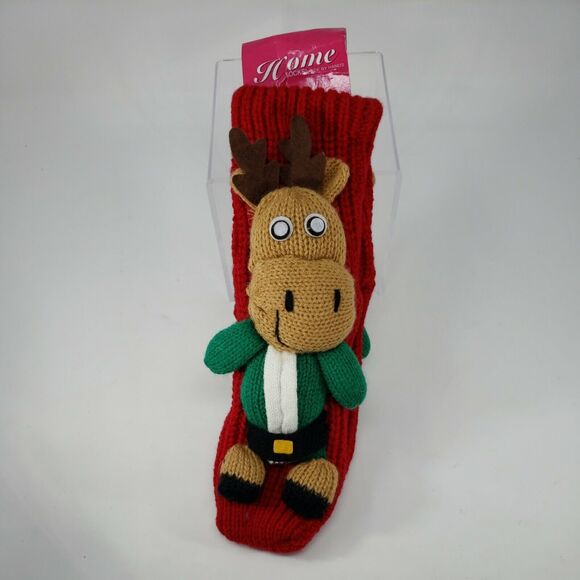 Slipper Socks Anti-Slip Womens Non-Skid Reindeer Hand Made Red Christmas Home - Picture 7 of 12